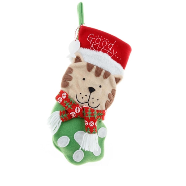 Julstrumpa med tecknad katt och hundtass, julklappspåse, juldekoration, godisstrumpa
