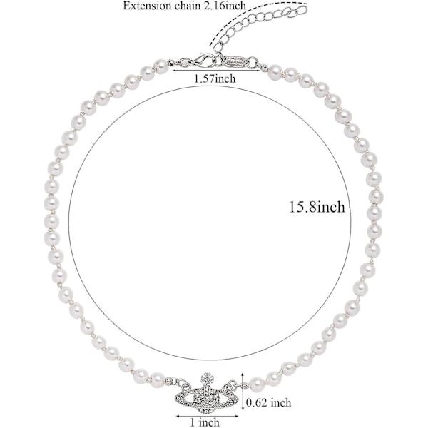 Htooo 2 st Saturn Halsband Pärlhalsband För Kvinnor Kristall Strass Pärla Planet Halsband För Mor Dotter Jubileum Smycken Present Till Flickvän