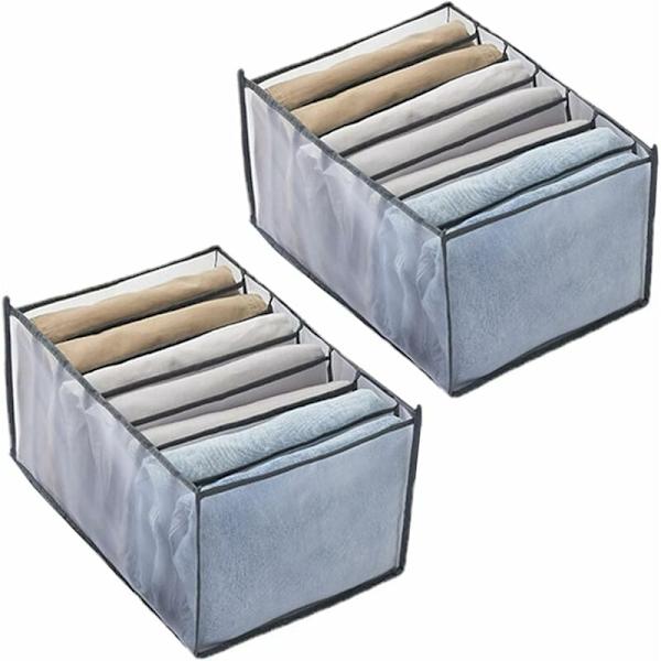 Foldbar Skuffeorganizer til Tøj, Jeans, Bukser, Leggings, T-shirts - 7 Rum (Grå)