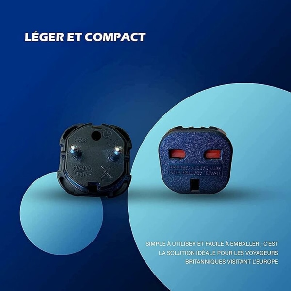 Sæt med 2 - Adapter til stik fra England til Frankrig - Adapter fra England til Frankrig - Type G til type C - Kompakt og let - Beskytter mod overspænding