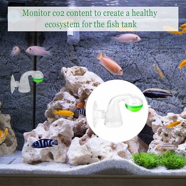 CO2-test til akvarium, 2 stk. akvarie-CO2-monitor, gennemsigtig glas CO2-dråbetester til fiskebeholder (med sugekop)