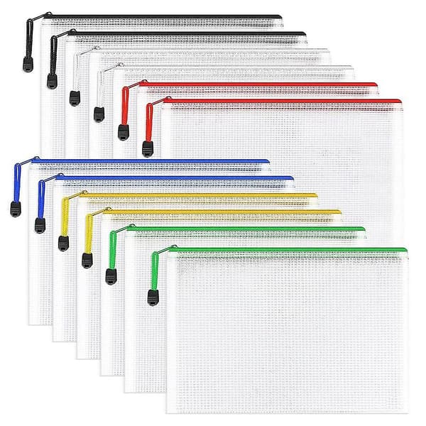 12 st A4-blixtlåsmappar Nätblixtlåspåse Dokumentväska, Plastblixtlåsmappar, Letter Size/A4-storlek