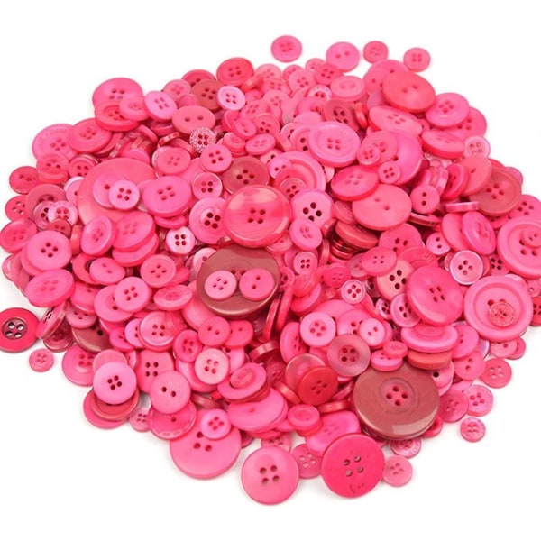 600 hartsknappar 2 hål 4 hål sömnad av dekorativa knappar pärlor platt baksida (rosaröd)