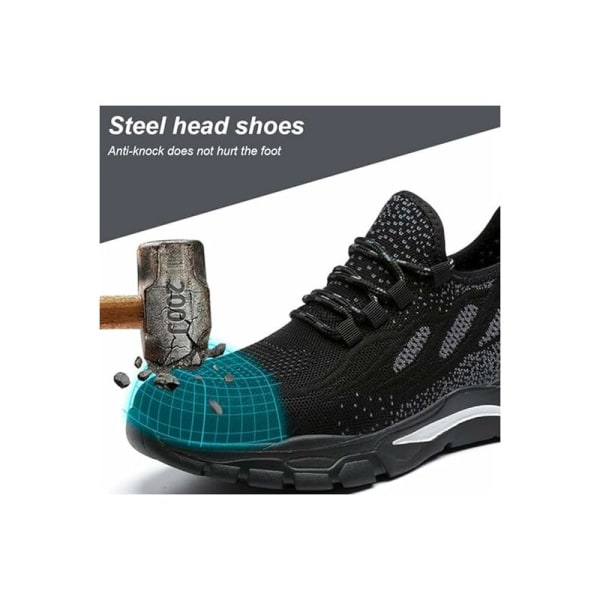 Skyddsskor för män Dam Steel Sneakers Lättviktsventilerande arbetsskor Skyddsskor Skyddsskor Svarta 43EU