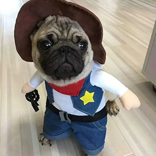 Hund Cowboy Kostym med Hatt, Hundkläder, Cowboy Kostym med Hatt, Halloween Kostymer för Katt och Liten Hund, Husdjur XL