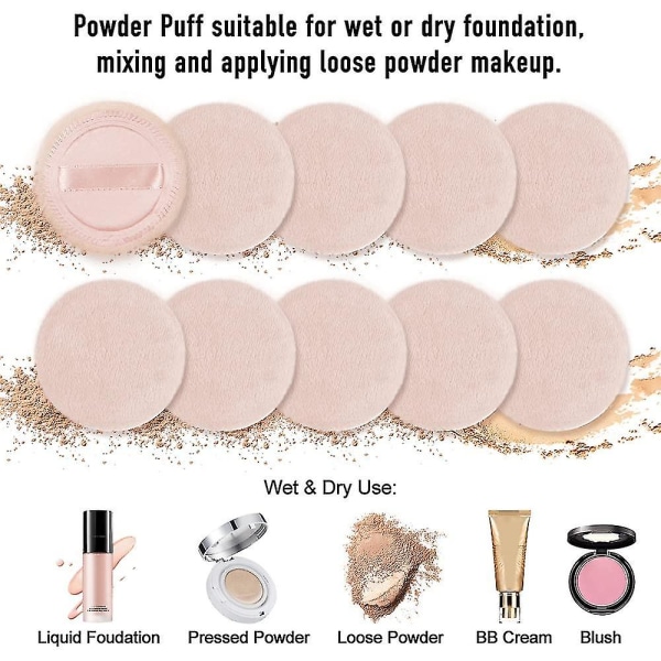 10-pack Powder Puff Bomull Kosmetisk Powder Makeup Puffs Pads Makeup Med Ribbon Face Powder Puffs för lös och foundation-1（Color2）
