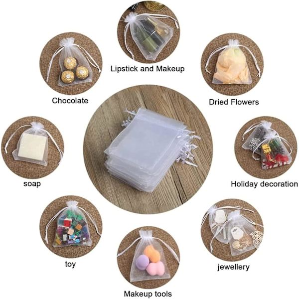 100 Mesh presentpåse repväska, smyckespåse, bröllopspåse, lavendelpåse (vit)