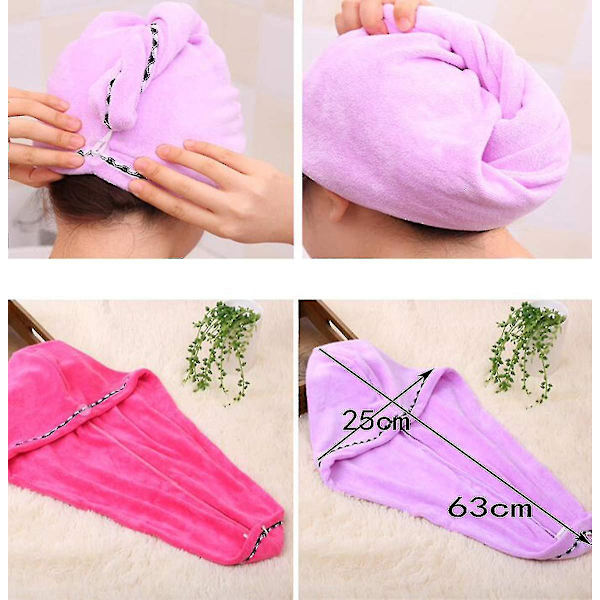 3 st mikrofiberhårhanddukar, handduksset hår turban handduk huvudhandduk med knapp-4