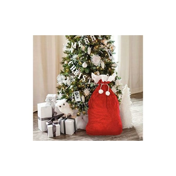 Joulupukin huppu - 1 iso punainen joululahjapussi samettipunaisella ja valkoisella lahjapussilla -asu joulujuhliin (50 x 70 cm)