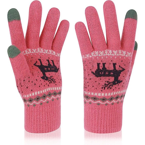 Ett par varma handskar med pekskärm för vintern, röda print
