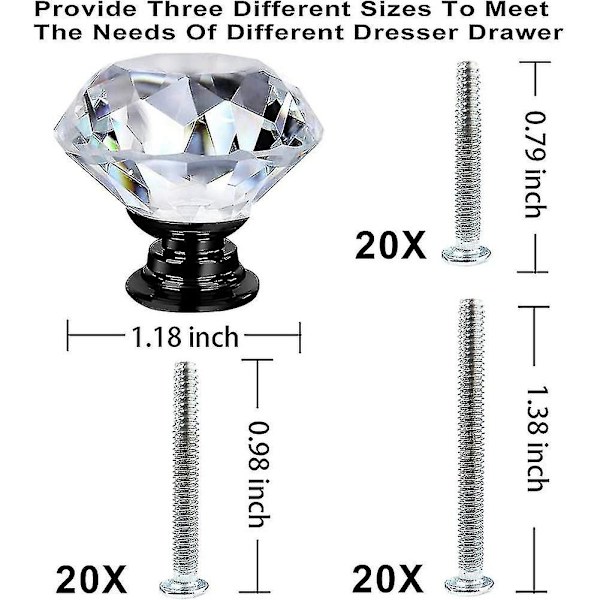 20st Kommod Låda Skåp Knoppar 30mm Diamantformade Kristallknoppar Drag För Kök Garderob Cupb