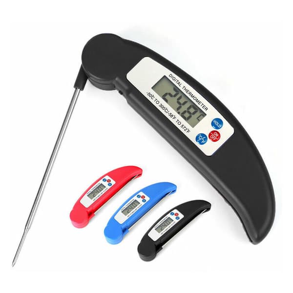 Livsmedelstermometer BBQ Grill Vikbar digital termometer Sondtermometer (svart)