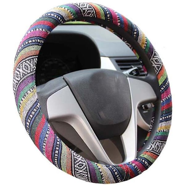 Etnisk stil grov linnetyg bil rattkåpa fordon rattkåpa halkfri och svettabsorption auto