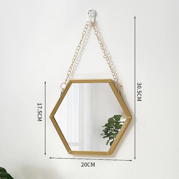 Nordisk järnhexagon väggspegel badrum badrum sovsal väggspegel handfat väggmonterad smink spegel (30*26cm)