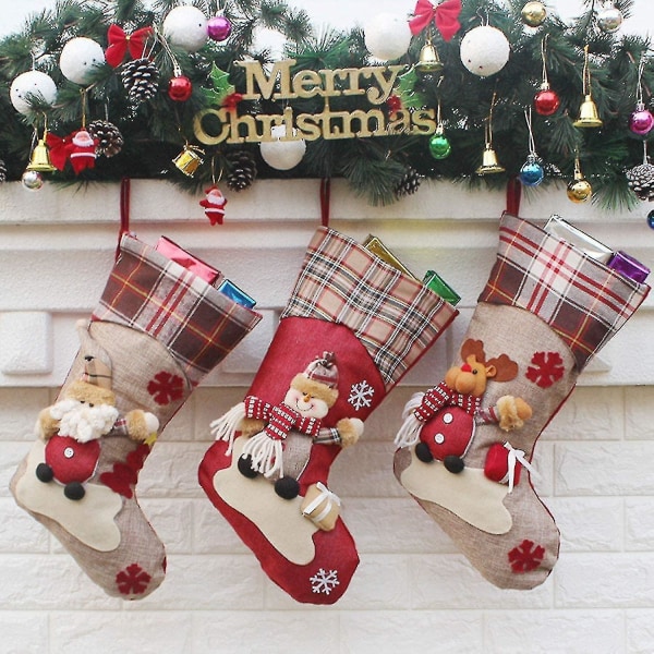 Tiandirenhe julstrumpor, 3-delade julstrumpor,personliga julstrumpor,julgransprydnader/bondgård/lantlig öppen spis