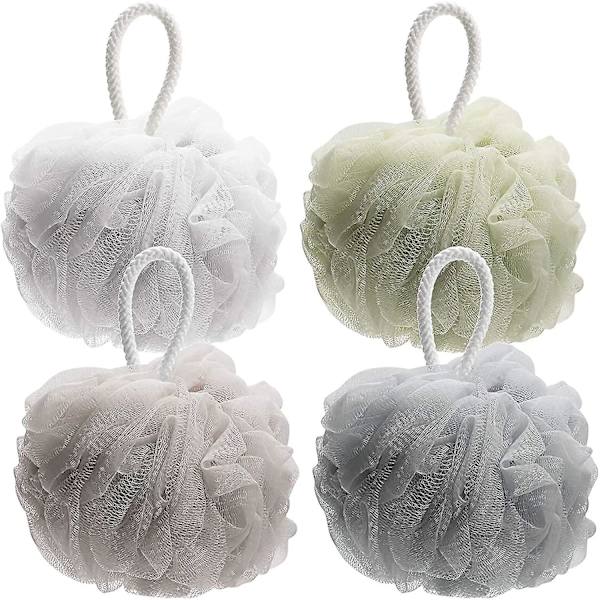 Duschbadsvamp 60g Luffa Åtdragnings Lufasboll Rikligt Skum Nät Luffa Kroppsskrubb för Män och Kvinnor - 4-pack (Neutrala Färger)
