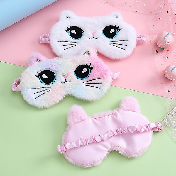 3 st söta sovmasker för barn, ögonmask för barn, mjuk, lätt, plysch, rolig djurmask, ögonbindel (katt)