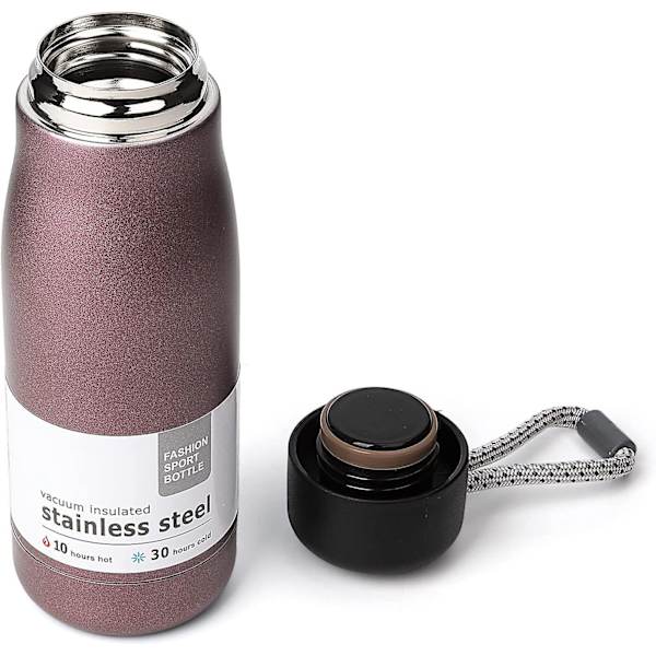 Rosa Vannflaske 12 Oz, Nicemer Isolerende Vannflaske Med Stropplokk, Trelags Vakuum, Rustfritt Stål Gjenbrukbar