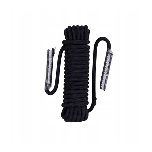 Säkerhetsrep nylonrep utomhusklättringsrep klättringsrep klättringsrep räddningsrep nedförsbacke klättringsrep 14mm svart (10 meter + 2 karbinhakar