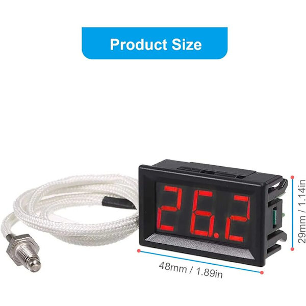 XH-B310 Industrielt Digitalt Termometer, 12V -30800°C K-type M6 Termoelement Tester LED Display Termograf