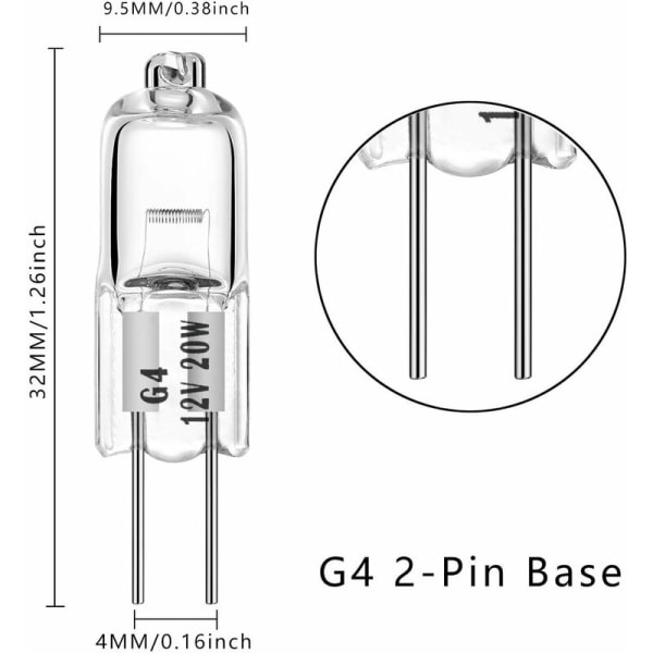 Halogenpærer G4 20W 12V T3 JC Type 2-bensfatning Udskiftning til Landskab Under Skab Puck Lys Sporbelysning Dæmpbar (10-pak)