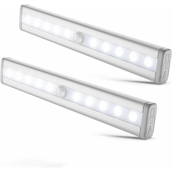 TTIO Set med 2 LED-nattlampor med rörelsesensor, skåpbelysning, LED-remsor, självhäftande, drivs av AAA-batterier (ingår ej)