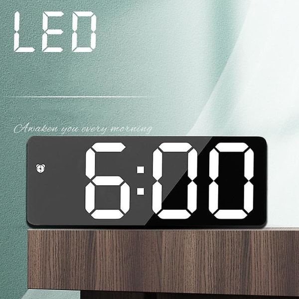 Uppgraderad digital klocka, LED-väckarklocka för sovrummet, elektronisk skrivbordsklocka med temperaturdisplay, justerbar ljusstyrka, röststyrning, 12/24h,