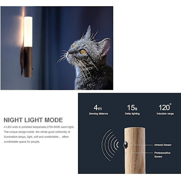 USB-laddningsbar smart kroppssensor nattlampa, rörelsesensor nattlampa, korridor vägg induktion lampa-26 (Svart valnöt nattlampa)