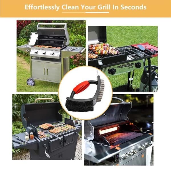 Multifunktionell grillborste för utomhusbruk med skrubbdyna och mässingsborst