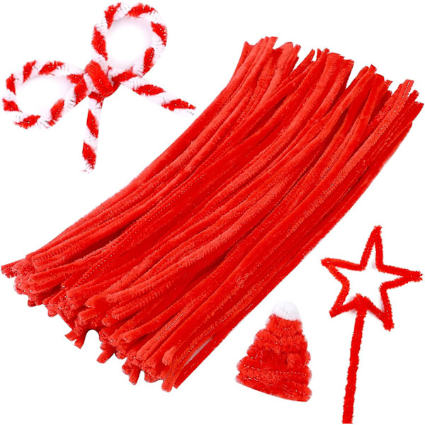 Pipelensere, røde Håndverkspipelensere Chenille Stem, pipelensere i bulk, Kunstpipelensere for kreativ juledekorasjon (rød, 100 stk)