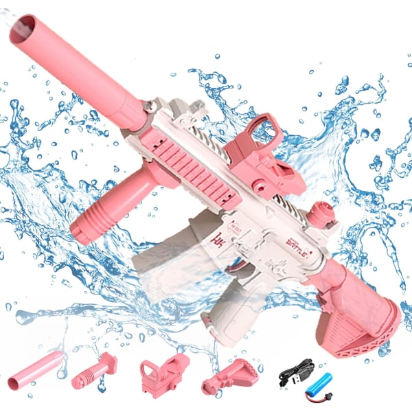 Elektrisk vattenpistol leksak, bubbla burst utomhus vatten skjutspel Rosa