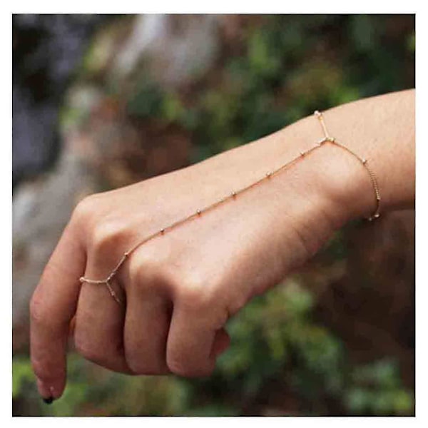 Finger Ring Armbånd Guld Håndarmbånd Kæde Smykker Til Kvinder Og Teen Piger Bedste Veninder Gaver (1 Lag)
