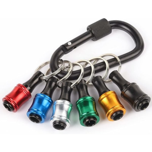 Pakke med 6 1/4 Hex Shank Aluminium Letvægts Hurtigudskiftnings Bit Holder Nøglering Nøglering Boremaskine Bærbar Skrueadapter med Sort Karabinhage