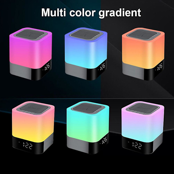 Bärbar färgglad LED-ljus högtalare touch-kontroll sänglampa väckarklocka trådlös mini-spelare Bluetooth-kompatibel