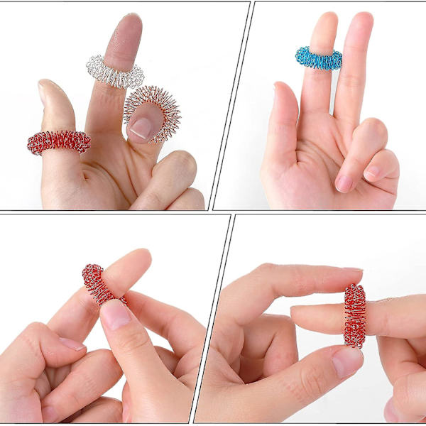 8 stycken akupressurringar - spikiga sensoriska fingerringar akupunkturringar fidget för tyst stressreducerare och massör förbättrar blodcirkulationen
