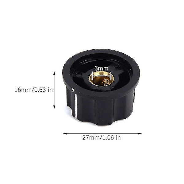 Potentiometerkontrollknappar, 4 st runda potentiometrar 27 mm räfflad greppaxel vridning för 6 mm toppvridknappar