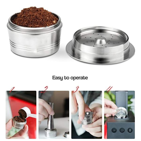 Påfyllningsbara kaffekapslar i rostfritt stål med skedborste för K-fee espressomaskiner