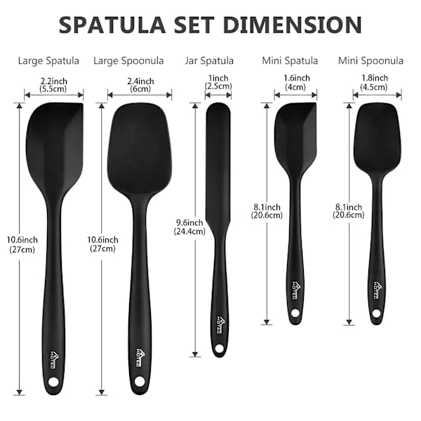 5-delars köksredskap i silikon, köksredskap i silikon, non-stick silikonspatel, köksredskap, svart