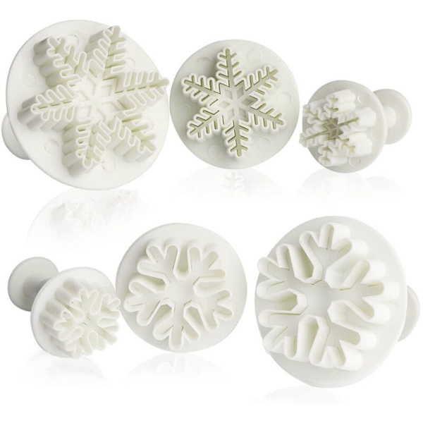 6 st fondant kakskärare snöflingeform stans utkastare stämpel kakdekoration set för kakor kex choklad gelé, vit?