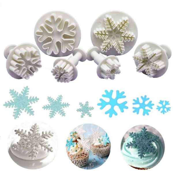 6 st fondant kakskärare snöflingeform stans utkastare stämpel kakdekoration set för kakor kex choklad gelé, vit?