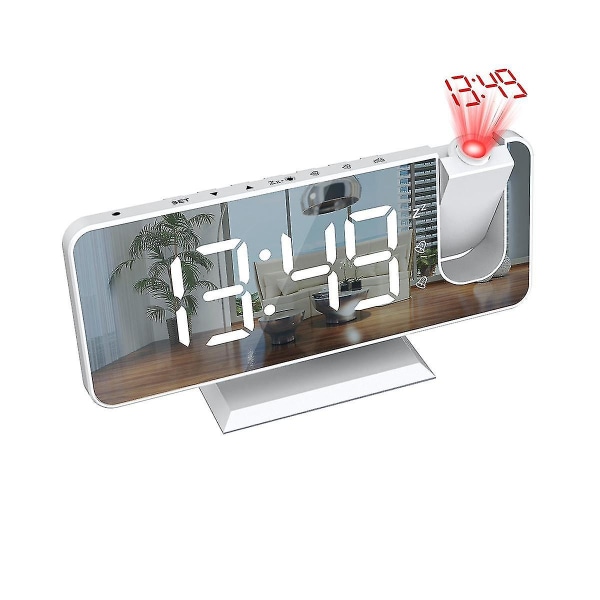 LED Digital Smart Väckarklocka 180 Tids Projektionsklocka Med Snooze Väcka Upp Funktion Skrivbord Dekorativ Klocka Vit