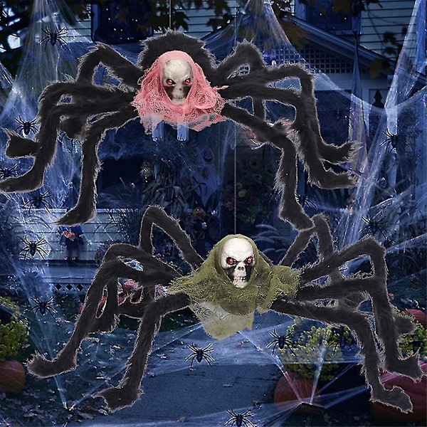 Halloween Dekoration Dödskalle Spindel Dekoration Läskig Jätte Realistisk Hårig Spindlar Rekvisita För Inomhus Utomhus Gård Dekorationer（Röd）