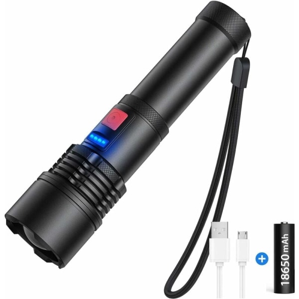 Uppladdningsbar USB LED-ficklampa 3000 lumen, zoombar ficklampa, ultrastark LED-ficklampa, taktiskt ljus, vattentät ficklampa för camping