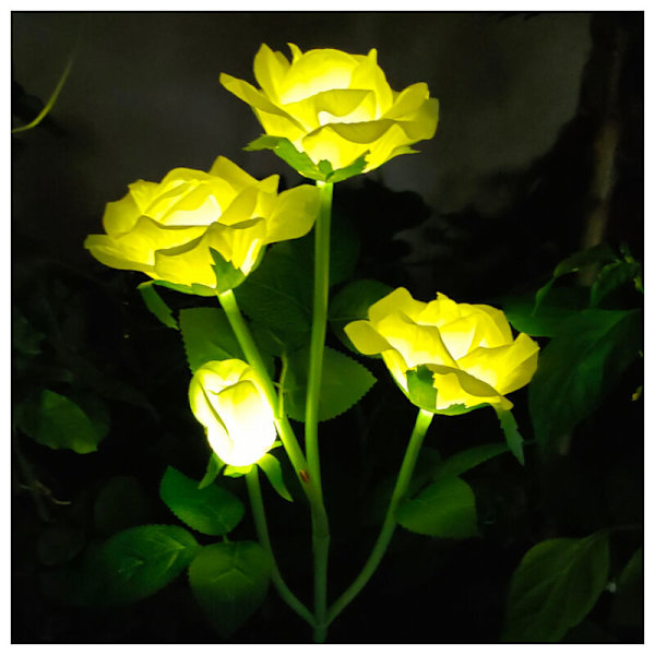 Udendørs solcellelys i form af en rose, 1-pakke solcelledrevet havedekoration med 5 større roser, vandtæt lys, have- og stidekoration (gul rose)