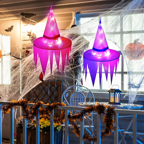 2-pack Halloween Häxhatt Party Dekoration Rekvisita LED Glödande Spöke Hatt