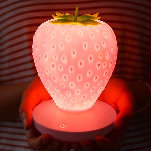 Nattlampa för barn Söt jordgubbslampa Silikon LED-lampor 3 peklägen Nattljus för barnrum Flicka Rumsinredning