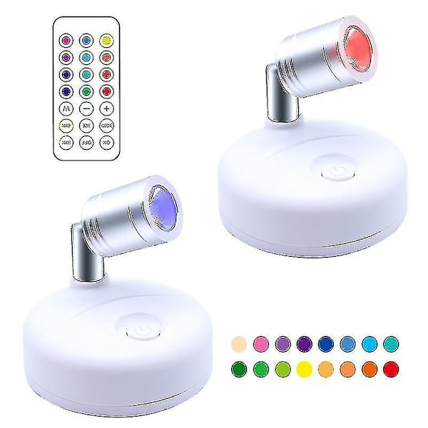 Trådlös spotlight batteridriven accentbelysning med fjärrkontroll, LED RGB+w puckbelysning bärbar liten spotlight vinkeljusterbar med dimmer och timer F