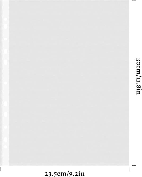 100 st A4 transparent papper, A4 perforerad påse transparent, plast A4 perforerad påse