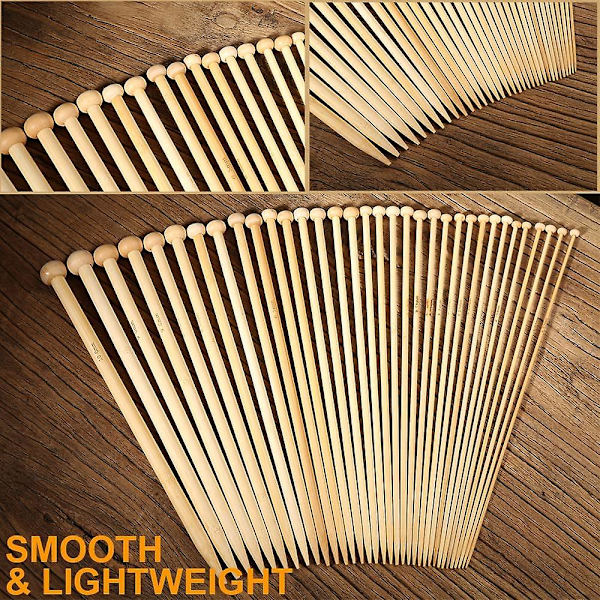 36-delad stickningsnålset i bambu, Betybedy enkelspetsiga stickor, 9\" (18 storlekar, 2,0 mm-10,0 mm)