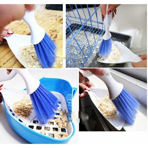 Bärbar plaststädning kvast borste set med krok för hemstädning husdjur små djur hamster mus ängel design 2 st (blå)